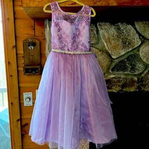Little Girls Dress, flower girl, lilac color, silver